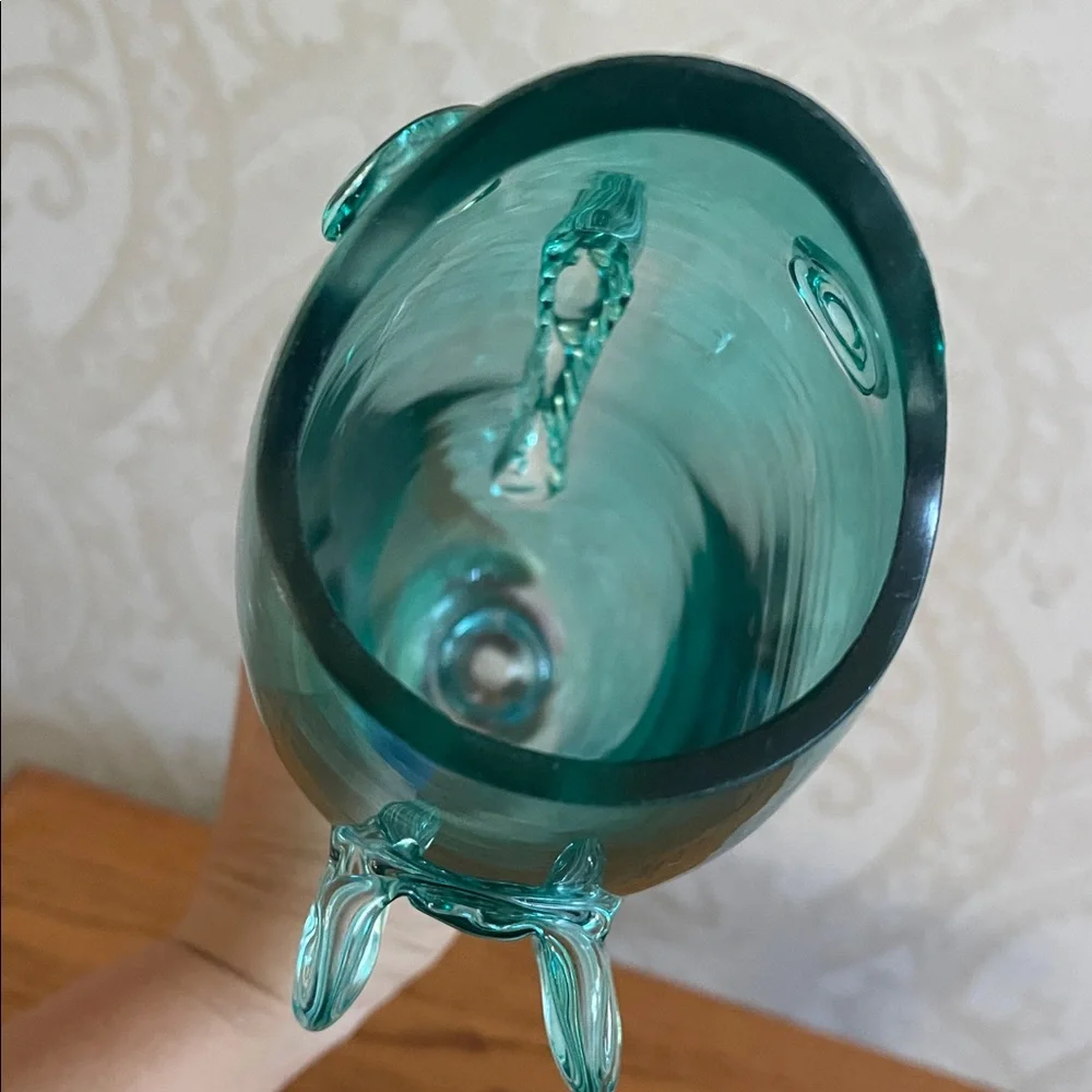 Rare Vintage Blenko style Aqua Glass Fish vase 12.5” tall